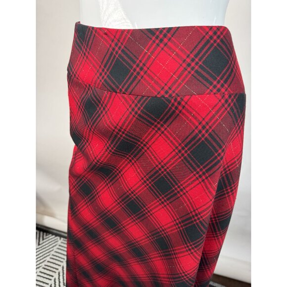 Vintage Covington Red & Black Plaid Midi Skirt Size 10 Polyester Blend Made In I - Picture 11 of 16